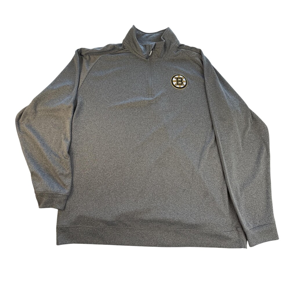 Boston Bruins Shirt Mens 2XL Gray NHL Hockey 1/4 Zip Long Sleeve Pullover